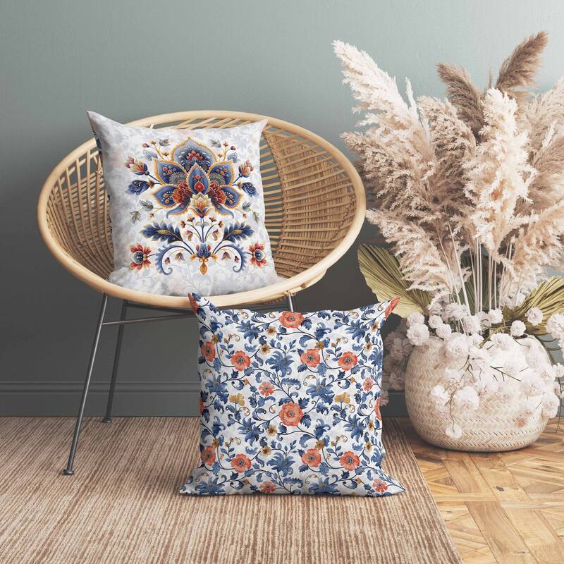 Paisley Petal Melody Faux Suede Reversible Throw Pillow Blue and Orange