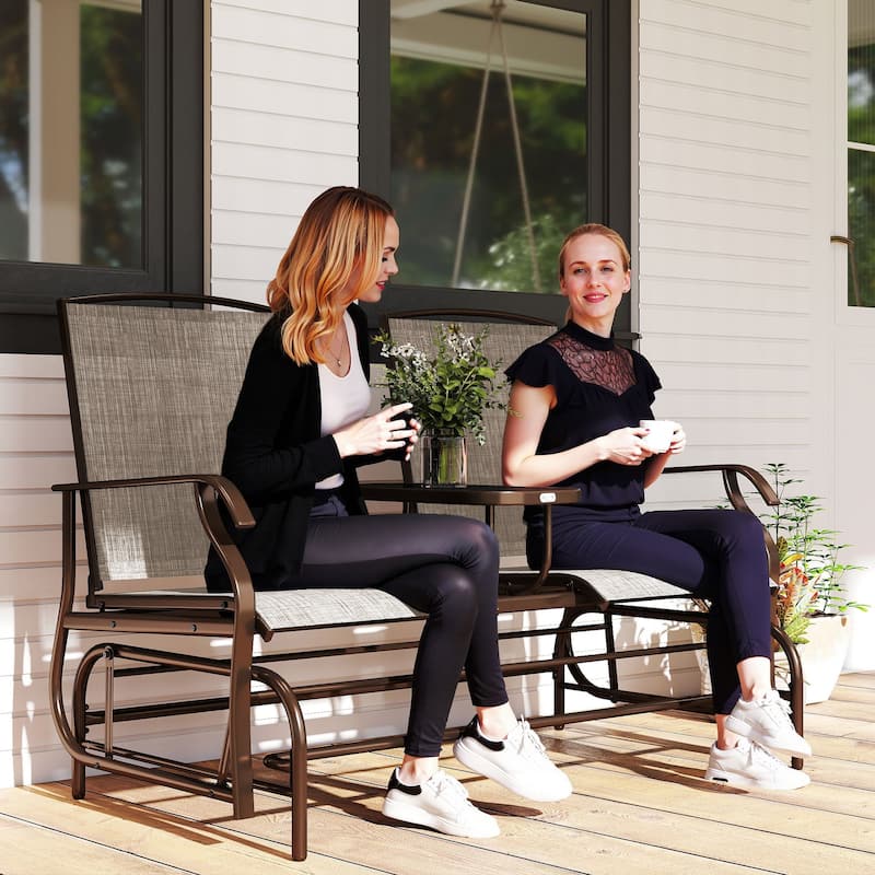 Outsunny Steel/Fabric 2-person Outdoor Swing Glider - Flaxen