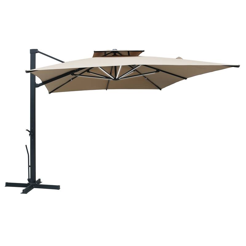10 x 13ft Rectangular Double Top Cantilever Umbrella with Base & LED Lights