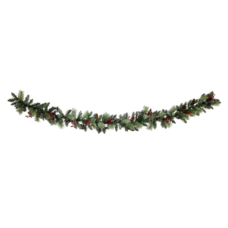 Maypex 9FT Artificial Christmas Garland with Warm White LED Lights - Green - 10''H*10''W*108''L
