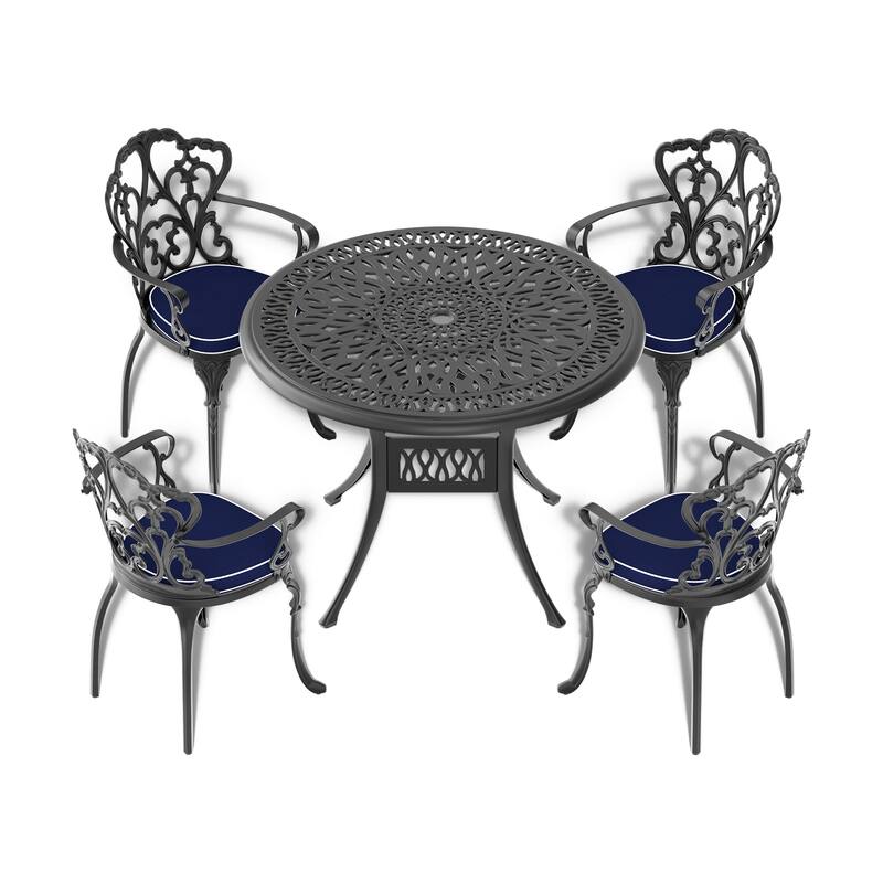 GDFStudio- Darion 35-Inch Round Cast Aluminum Outdoor Dining Table with Umbrella Hole