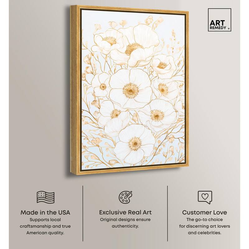 White and Gold Poppies II Canvas by Art Remedy
