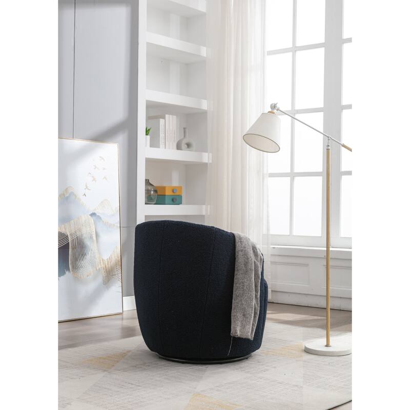 Teddy Fabric Swivel Barrel Chair with 360° Rotation & Metal Base