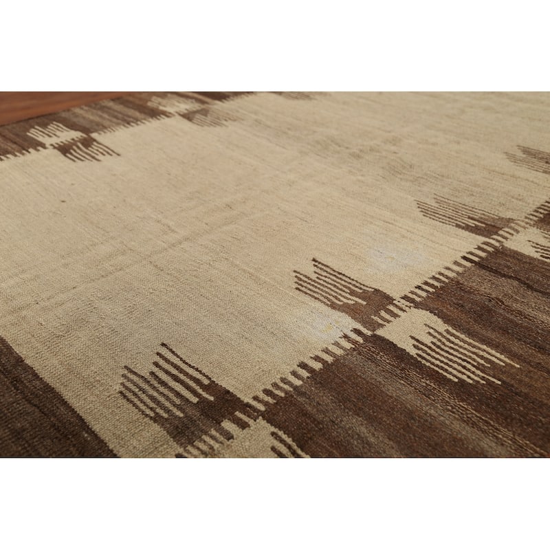 Reversible Nomadic Kilim Persian Area Rug Hand-Knotted Wool Carpet - 5'5"x 7'11"