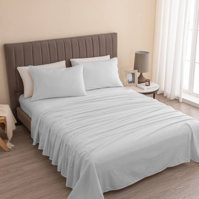 Ultra Soft 100% Turkish Cotton Flannel Double Brushed Solid Sheet Set