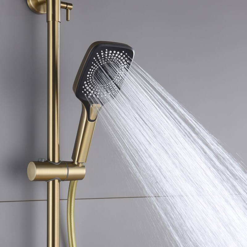 5-Way Wall Exposed Install 12'' Complete Rainfall Shower System with Handheld Showerhead & Faucet in Black / Gold