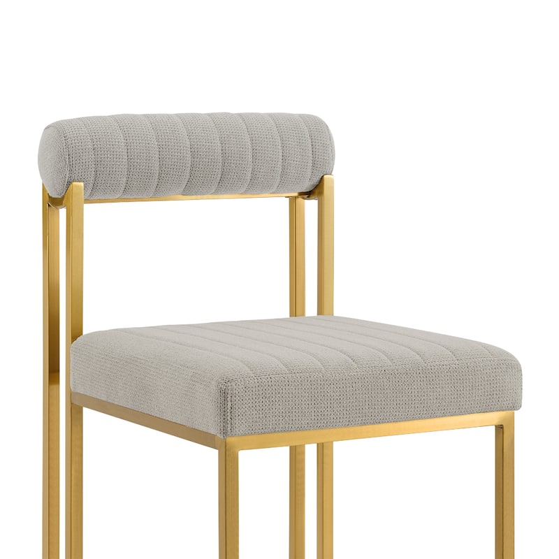 Tasie Dining Chair Set of 2, Gold Brushed Steel, Taupe Polyester