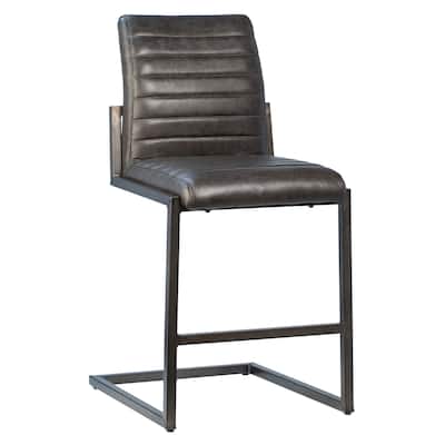 Greyson Top Grain Leather and Black Iron Dining Counter Stool, Vintage Brown - N/A