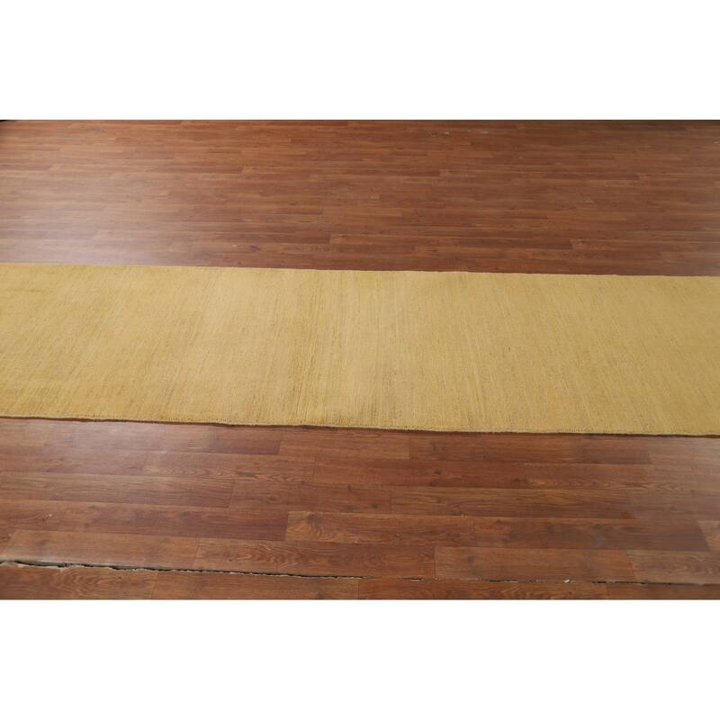 Yellow Modern Gabbeh Runner Rug Hand-Knotted Wool Carpet - 2'7"x 9'6"