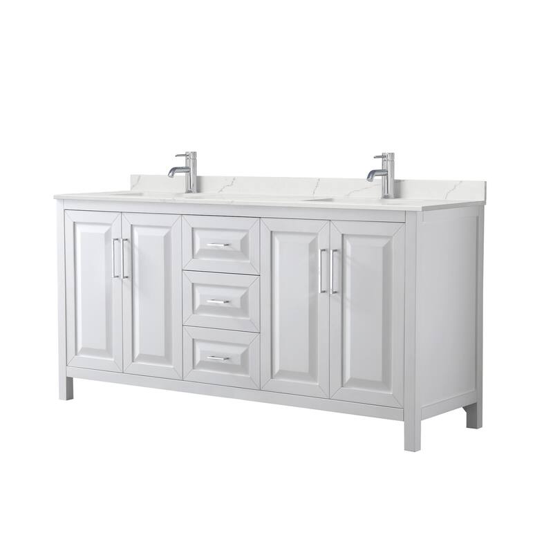 Daria 72-inch Double Vanity, Single Hole Quartz Top - White, Chrome Trim, Giotto Quartz Top