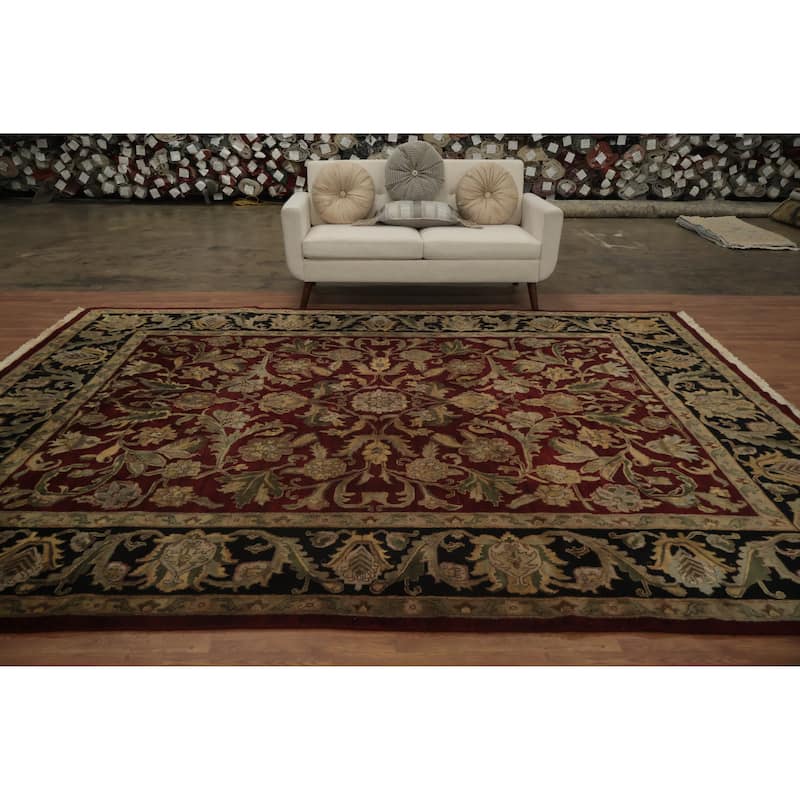 Hand Knotted Oriental 100% Wool Carpet Traditional All-Over Red Agra Area Rug - 11' 9'' X 8' 10''
