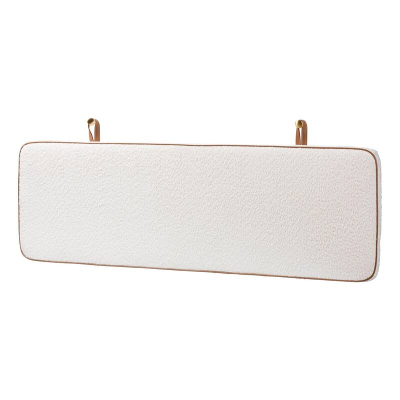 Belden Boucle Fabric Wall-Mounted Headboard - Cushioned Panel with Faux Leather Piping, Modern Accent Piece, Cream, Queen - Queen