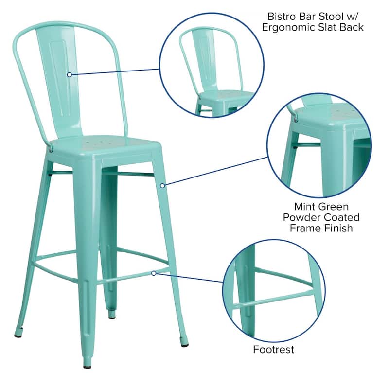 4 Pack 30" High Metal Indoor-Outdoor Barstool with Back - Kitchen Furniture