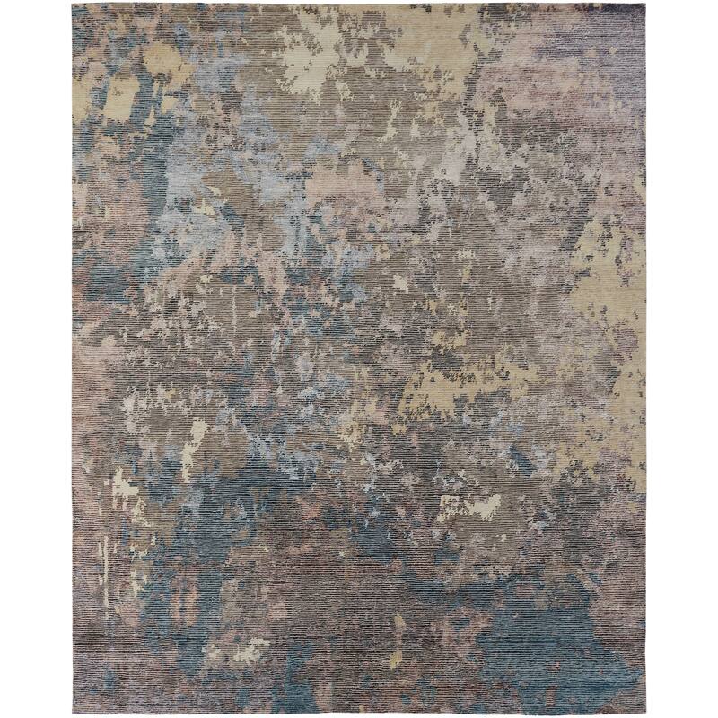 Modern Multi-Colored Hand-Knotted Wool & Viscose Area Rug