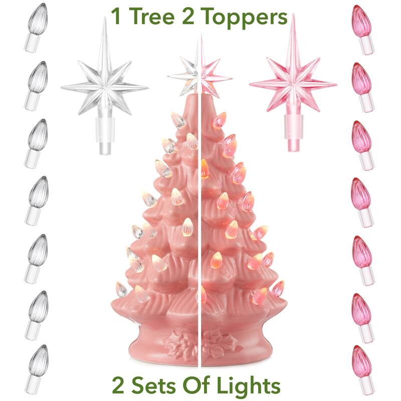 12in Hand Painted Ceramic Christmas Tree PreLit Tree with Star