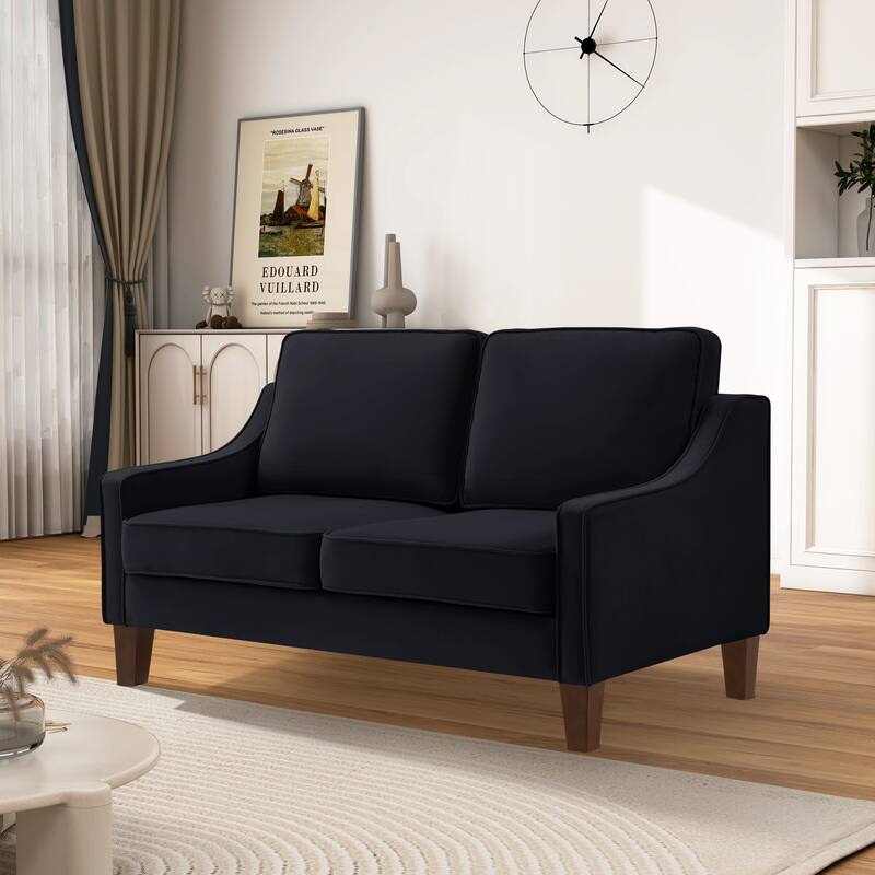 Modern Velvet Loveseat 2 Seater Sofa For Living Room - Black