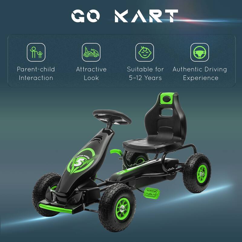 Pedal Go Kart for Kids 5-12 Years, Ergonomic Seat, Suspension System & Handbrake, Rubber Wheels