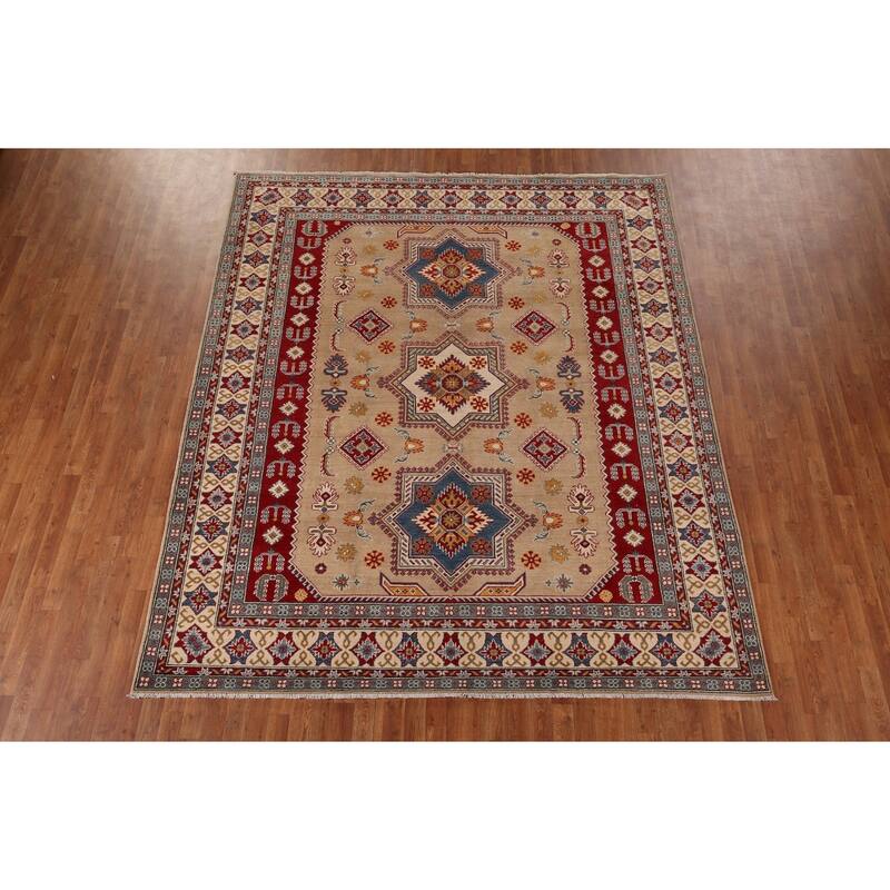 Hand Knotted Oriental 100% Wool Carpet Traditional Geometric Peach Kazak Area Rug - 10' 1'' X 8' 5''