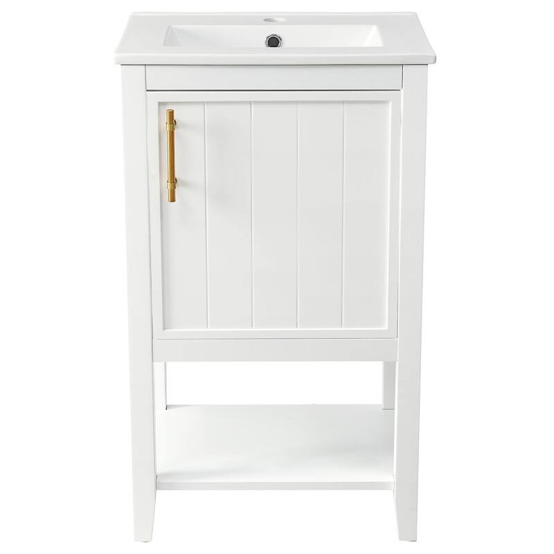 20" Bathroom Vanity with Sink – Soft-Closing Door Cabinet Featuring Storage Rack and Open Shelf‌ - 20"L x 15.5"W x 33.5"H