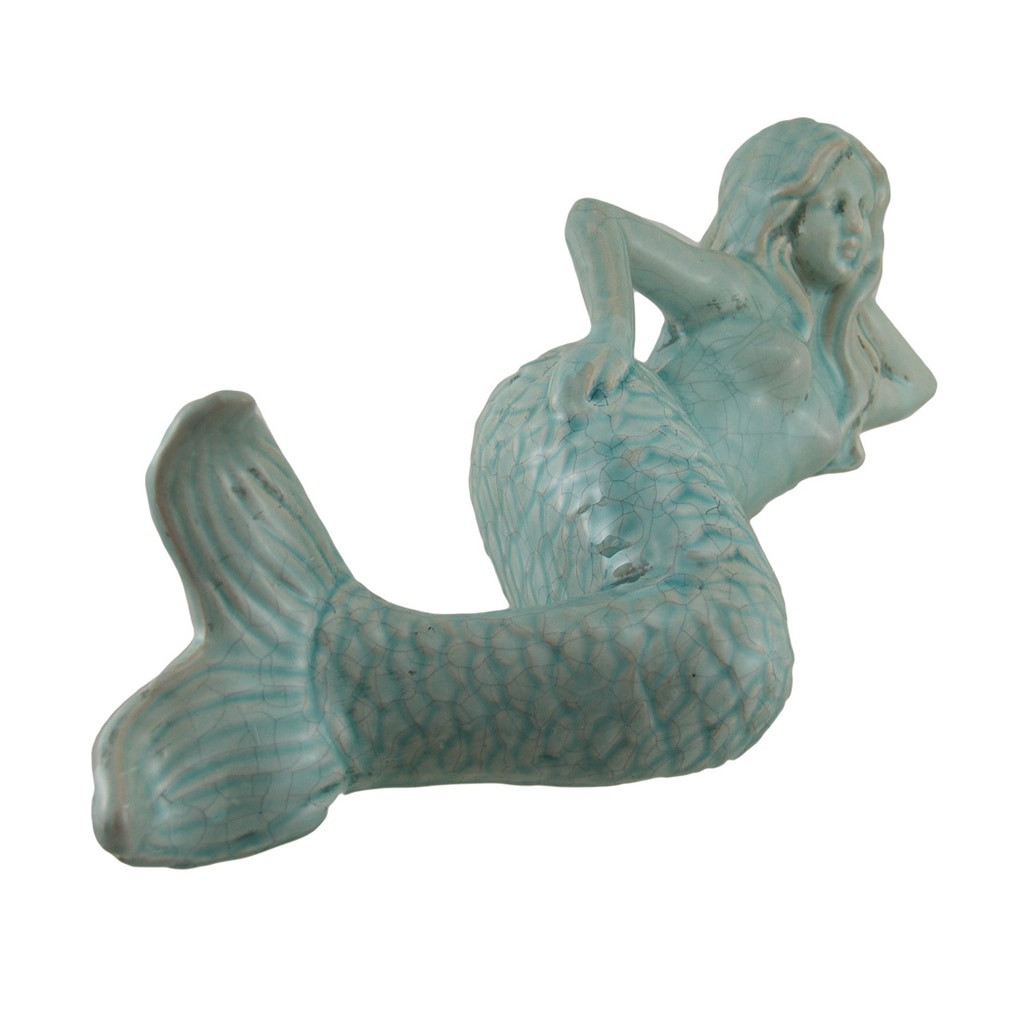 Glossy Blue Ceramic Laying Mermaid Statue 15 Inches Long Bed Bath   Beyond 17026379