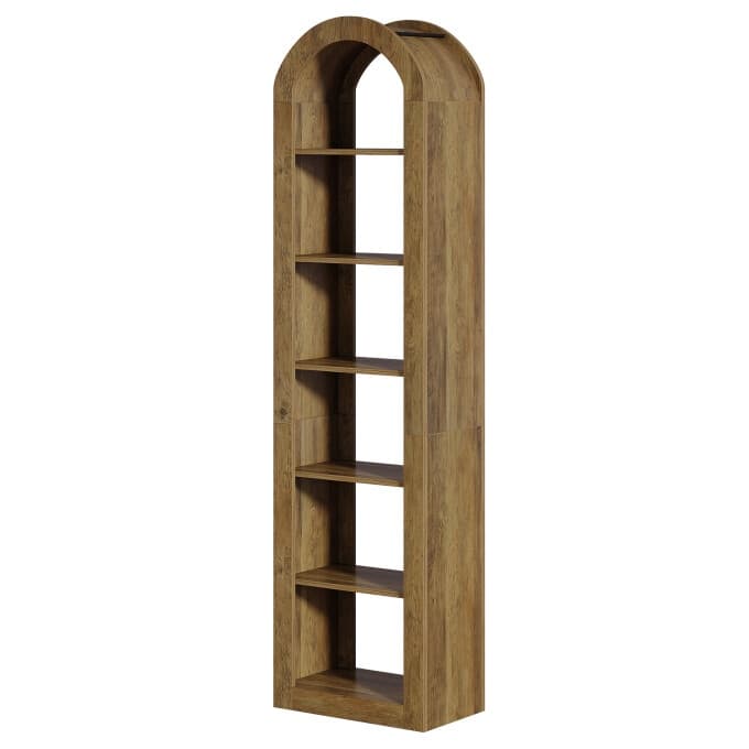 74.8-Inch Arched Tall Bookshelf, 6-Tier Rustic Wooden Bookcase