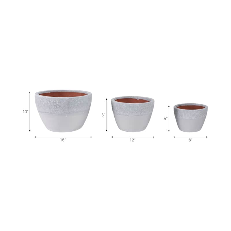 Planters Pottery Clay Modern Textured Round Design (Set of 3) - 15" x 15" x 10"