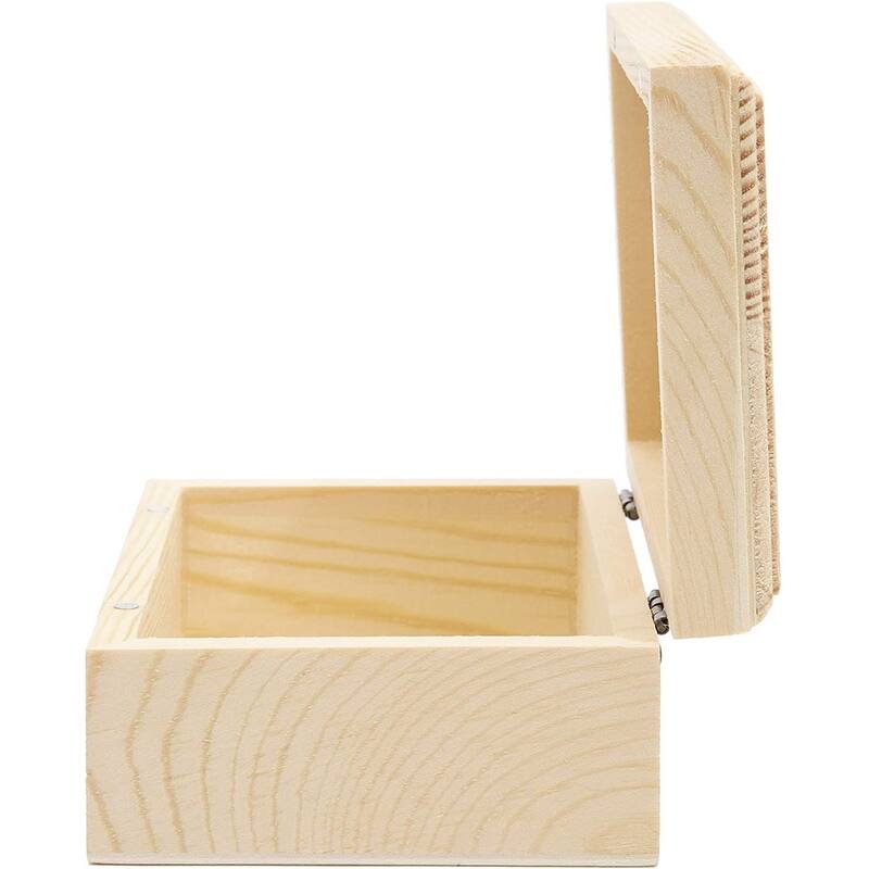 4 Pack Unfinished Natural Wooden Boxes with Hinged Lids for Storing