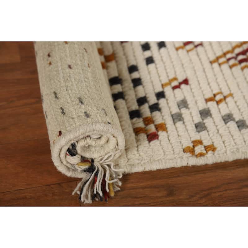 Thick Striped Moroccan Indian Accent Rug Hand-Knotted Wool Carpet - 2'0"x 3'0"