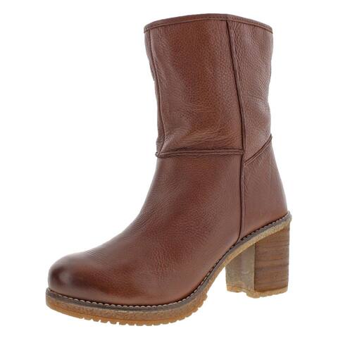 mid calf stacked heel boots