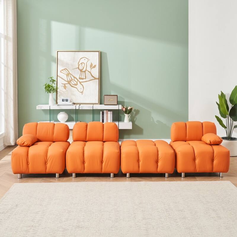 90.60" Tech Fabric L-Shaped Three-Seater Cushioned Sofa (New)