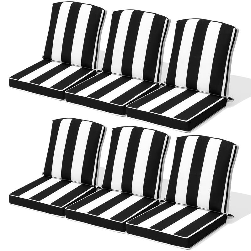 22''D x 21''W x 3.5''T Patio Fabric Outdoor Seat Cushions Set (Seat & Back) - Black&White - 6PC