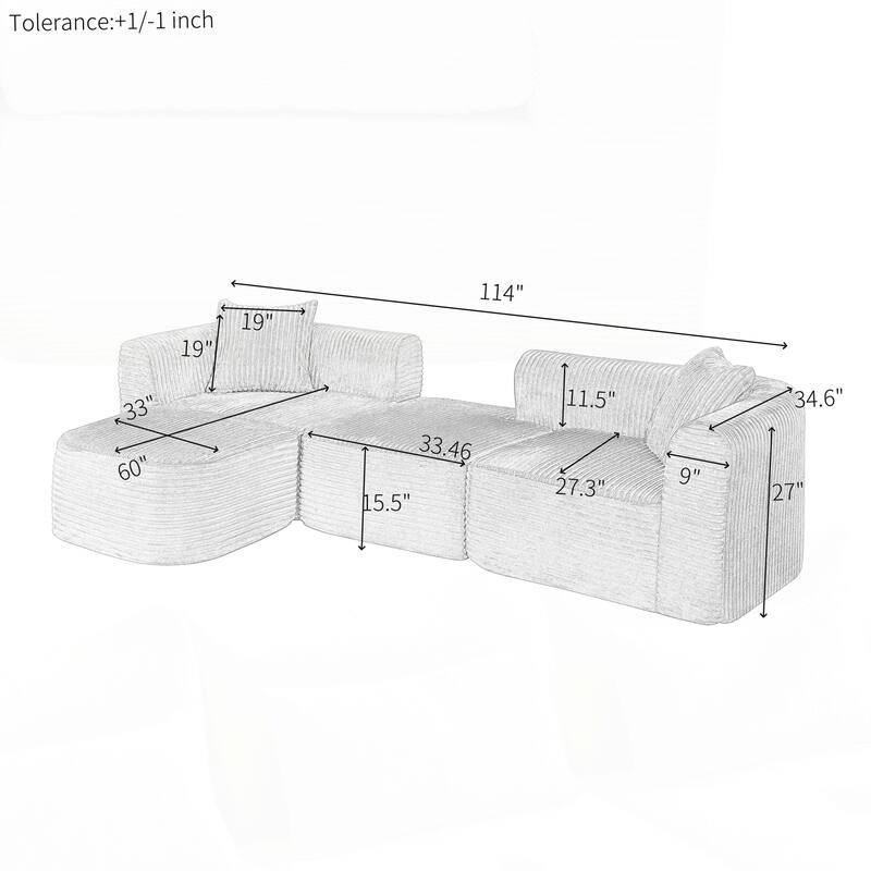 Sectional Couch with L-Shape Chaise, Modular Sofa with Movable Ottoman