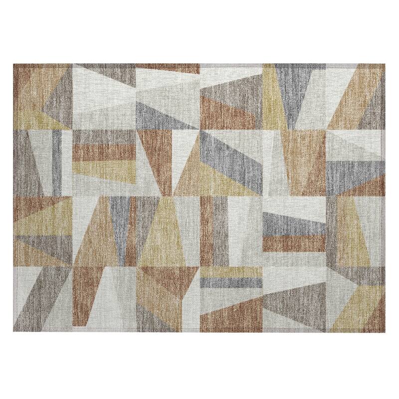 Machine Washable Indoor/ Outdoor Contemporry Mosaic Chantille Rug