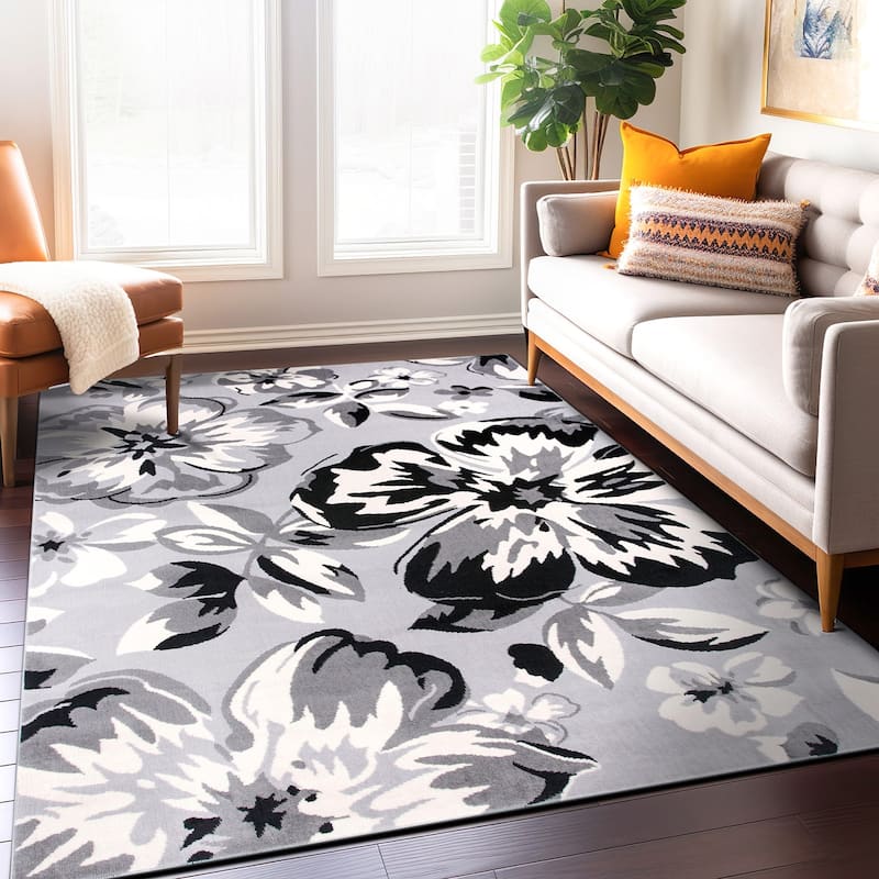 World Rug Gallery Modern Floral Design Area Rug - 7'6" x 9'5" - Gray - Runner/Rectangle