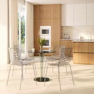 LeisureMod Astor Set of 4 Acrylic Plastic Transparent Dining Side Chair With Chrome Base for Home Kitchen Restaurant