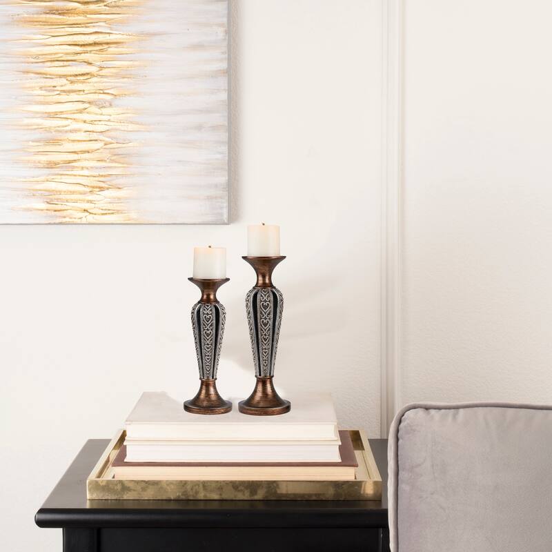HomeRoots Set Of Two Brown and Black Pillar Tabletop Pillar Candle Holder - 7