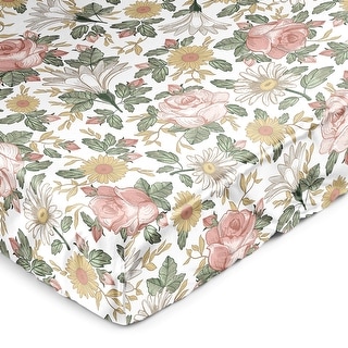 Sweet Jojo Designs Vintage Floral Boho Girl Satin Fitted Crib Sheet Blush Pink Bohemian Shabby Chic Farmhouse Sage Green White