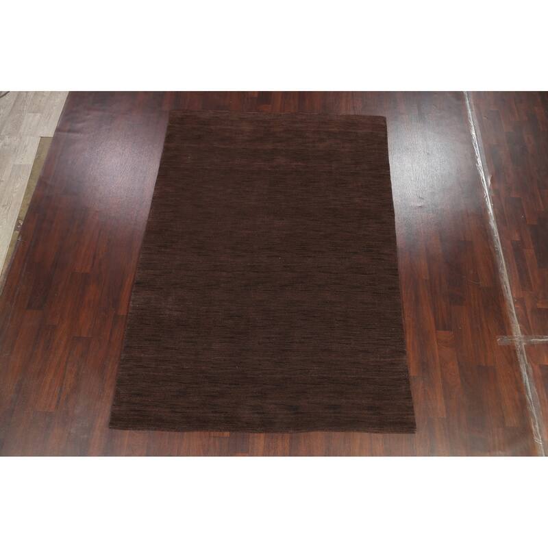 Brown Solid Gabbeh Oriental Wool Area Rug Hand-knotted Bedroom Carpet - 6'2" x 9'2"