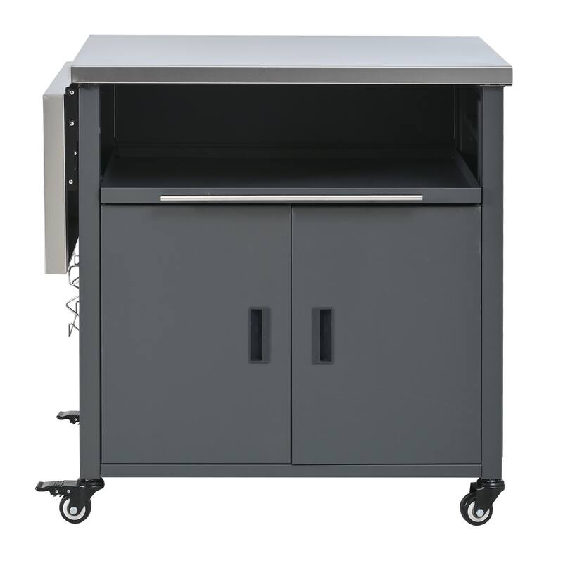 Foldable Outdoor Prep Station BBQ Cart with Trash Rack, Portable Kitchen Island Grill Cart with Foldable Top