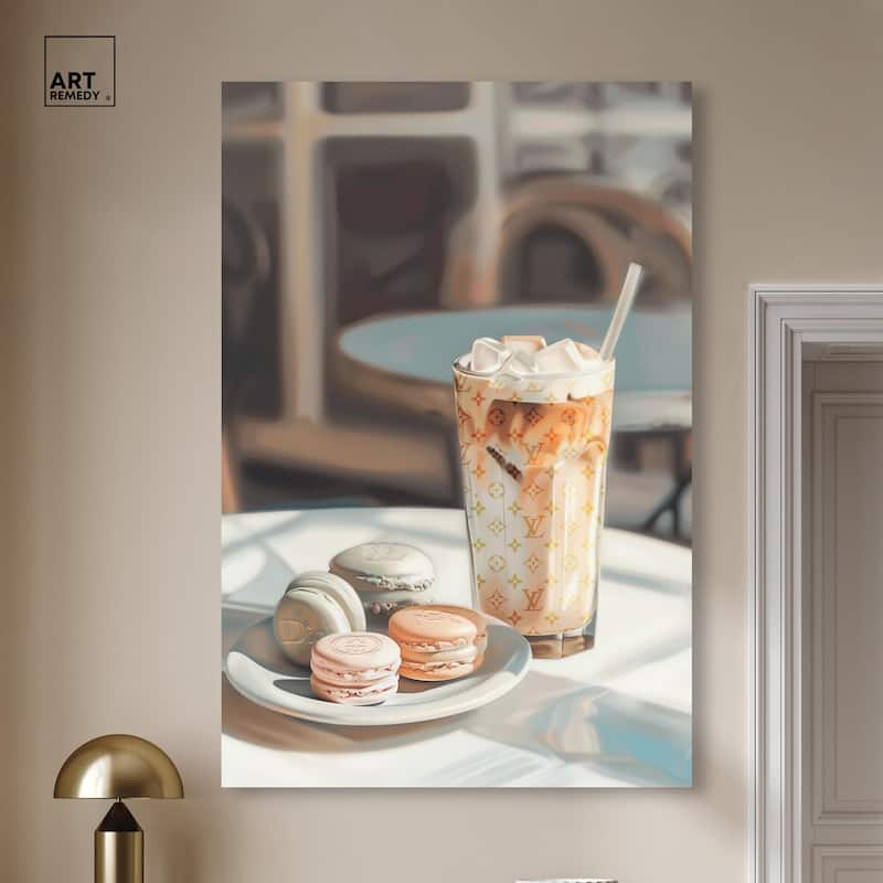Glam Iced Coffee and Macarons Canvas by Art Remedy, Gallery Wrapped
