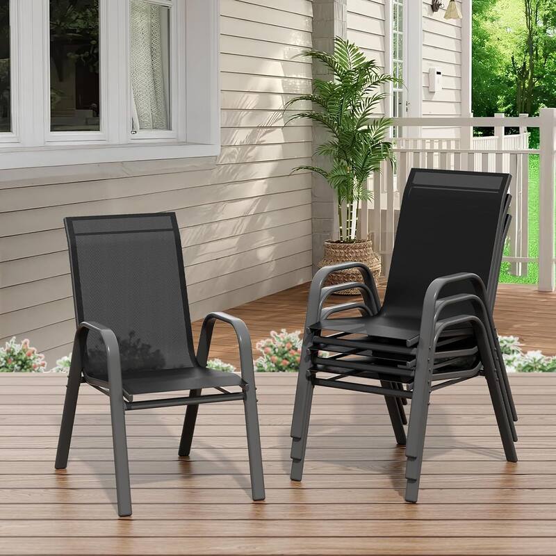 4-Pack Outdoor Stackable Dining Chairs High-Back Textilene Fabric Chairs - Black