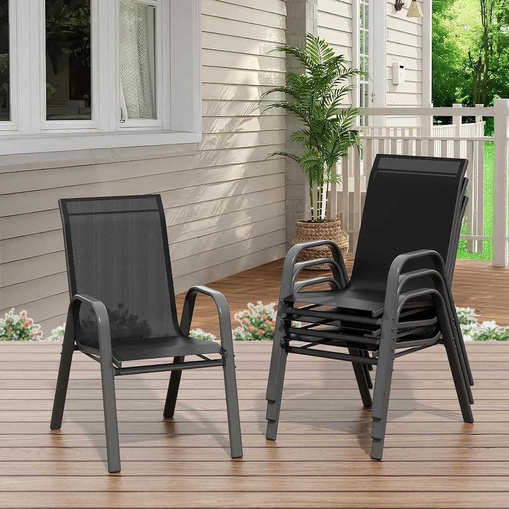 4-Pack Outdoor Stackable Dining Chairs High-Back Textilene Fabric Chairs
