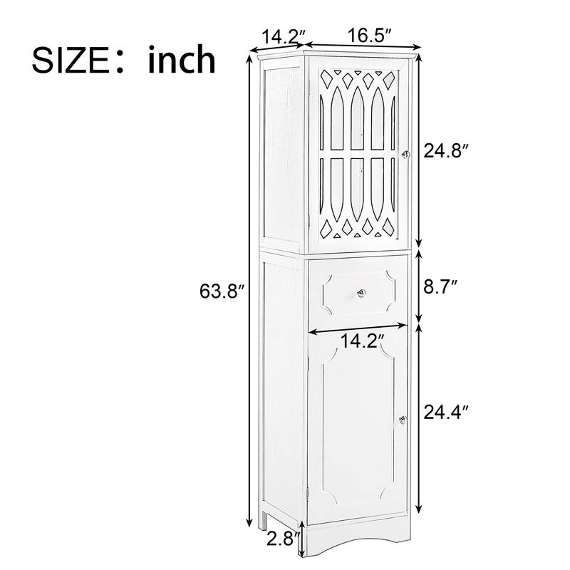 Freestanding Adjustable Storage Cabinet with Metal Knobs, Acrylic Panel Door Cabinet, Groove Pattern Drawer and Door Cabinet