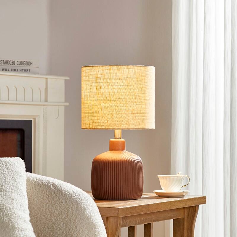 KAWOTI Fluted Ceramic Table Lamp (H18.25" x W10" x D10")