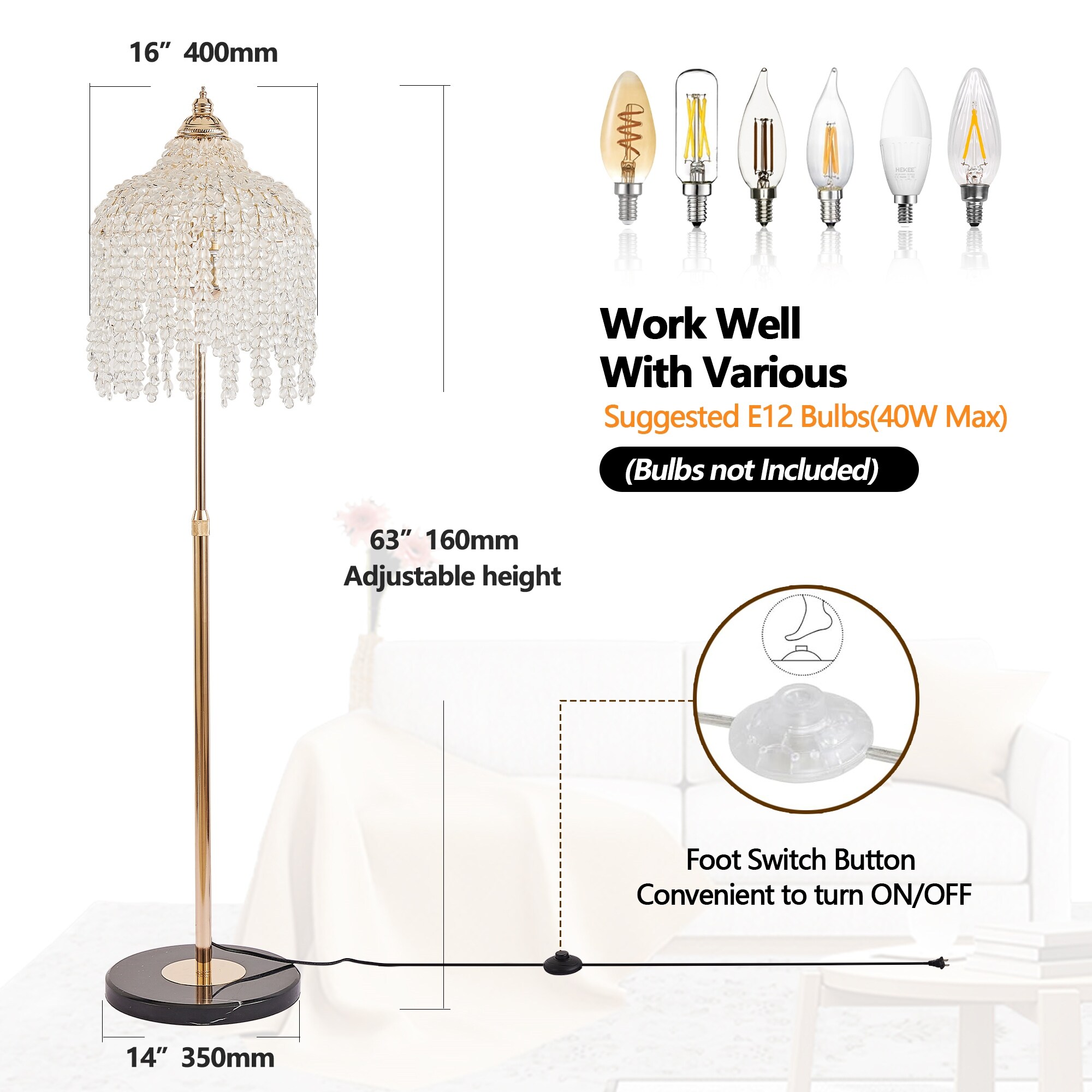 3-Light Elegant Crystal Floor Lamp, Vintage Waterfall Design
