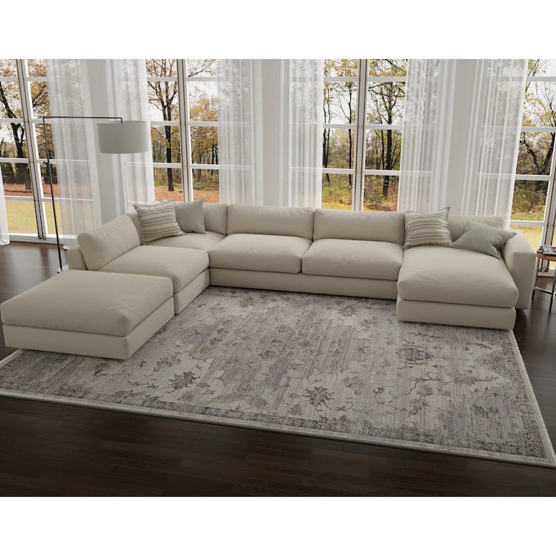 Domani Greige Distressed And Modern Oriental Area Rug