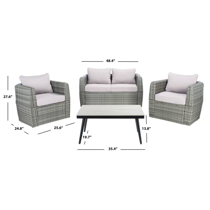 SAFAVIEH Outdoor Living Tarien Wicker 4-Piece Living Patio Set - 48"W x 25"D x 28"H
