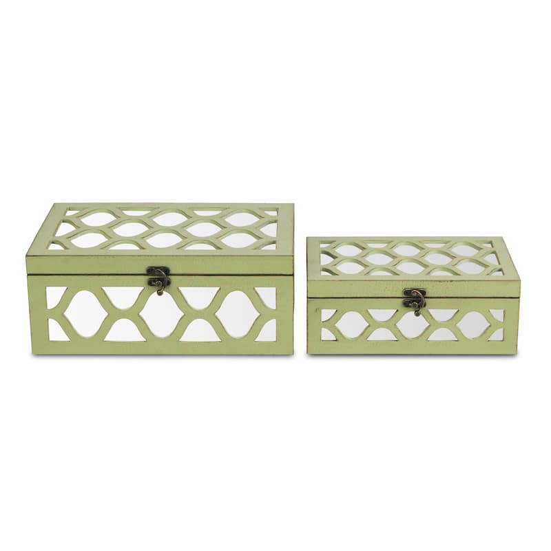 Blue Wood Moroccan Style Mirrored Storage Box (Set of 2)