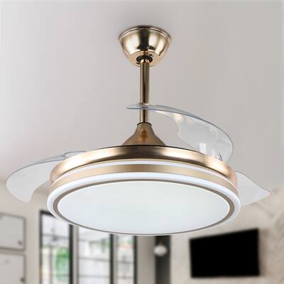 36" Modern Retractable Ceiling Fan with LED Light and Remote Control,3 Color and 3-Speed Ceiling Fan