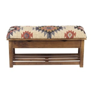 HERAT ORIENTAL Handmade Kilim Upholstered Storage Bench - 35" L x 14" W x 17" H